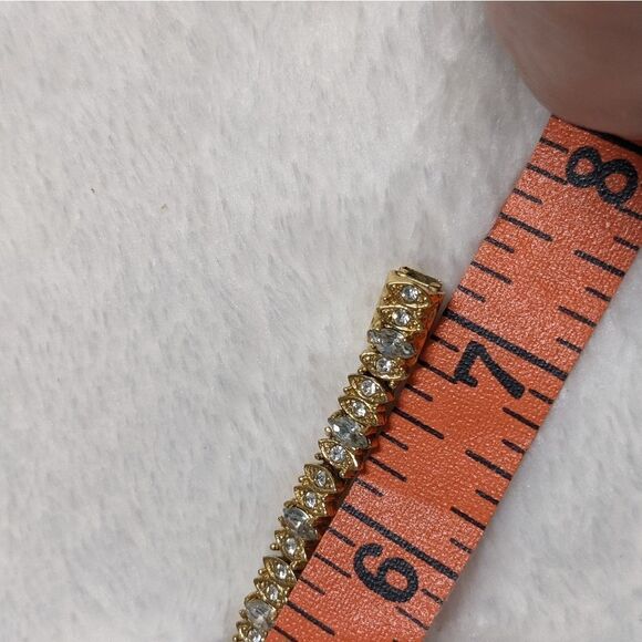 Vintage 1990's Goldtone Marquee & Round Cut Cubic Zirconia Bracelet - Picture 13 of 15